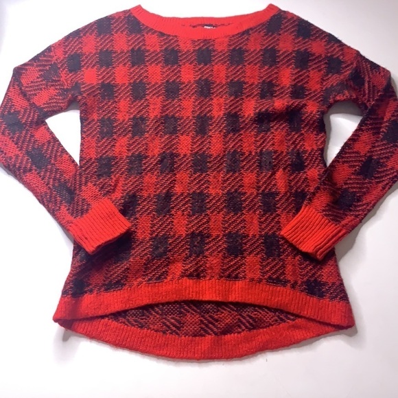 Express checkered wool mohair black & red pullover cabin sweater small - Picture 1 of 5